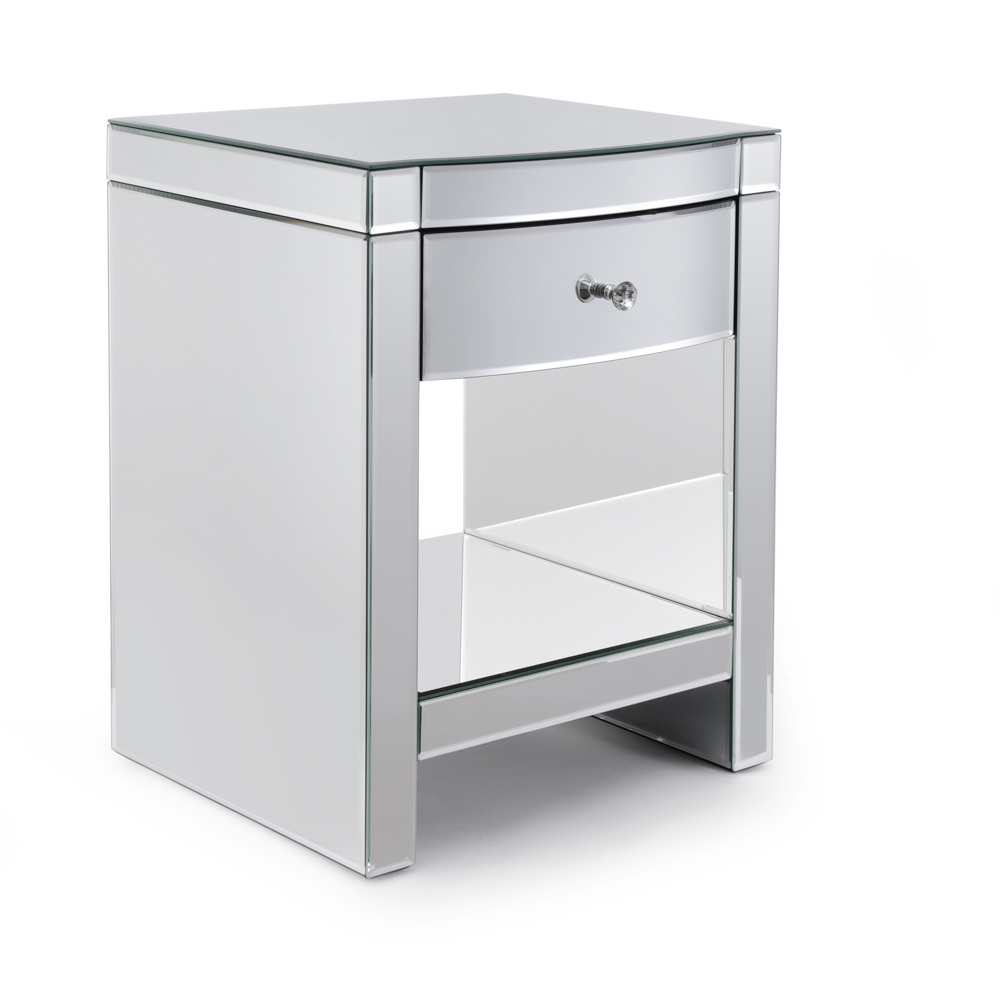 Layla Single Drawer Curved Mirrored Bedside Table