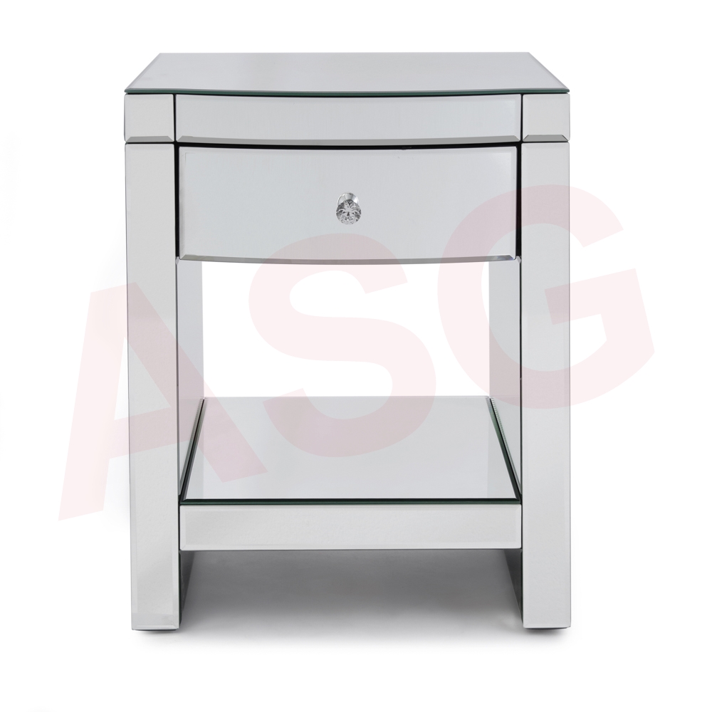 Layla Single Drawer Curved Mirrored Bedside Table