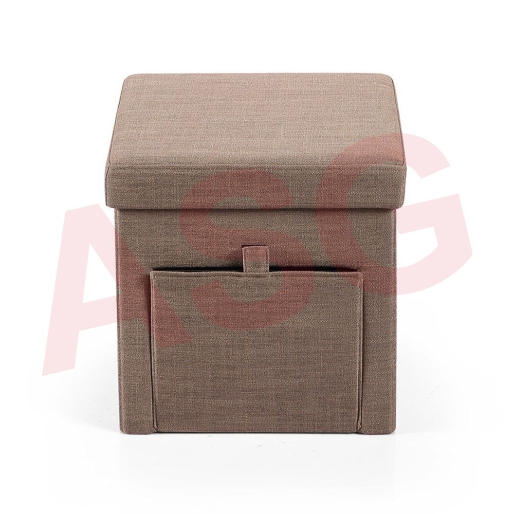 Hereford Range Foldable Cube Linen Fabric Ottoman with Pocket-Coffee