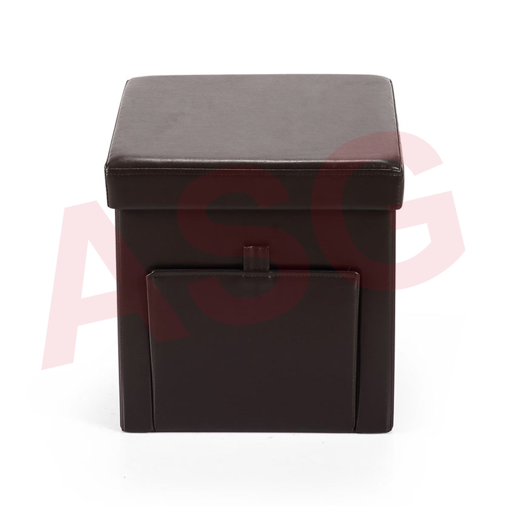 Hereford Range Foldable Cube Faux Leather Ottoman with Pocket-Dark Brown