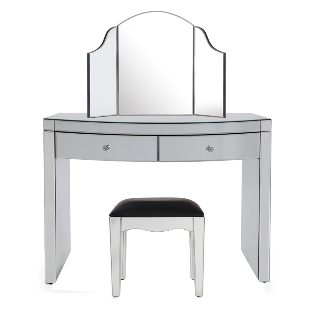 Layla Curved Mirrored Dressing Table Set