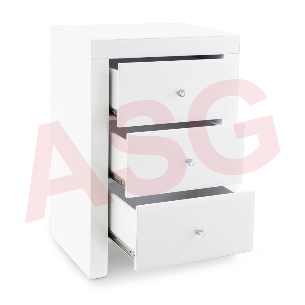 Madison White Glass Bedside Table