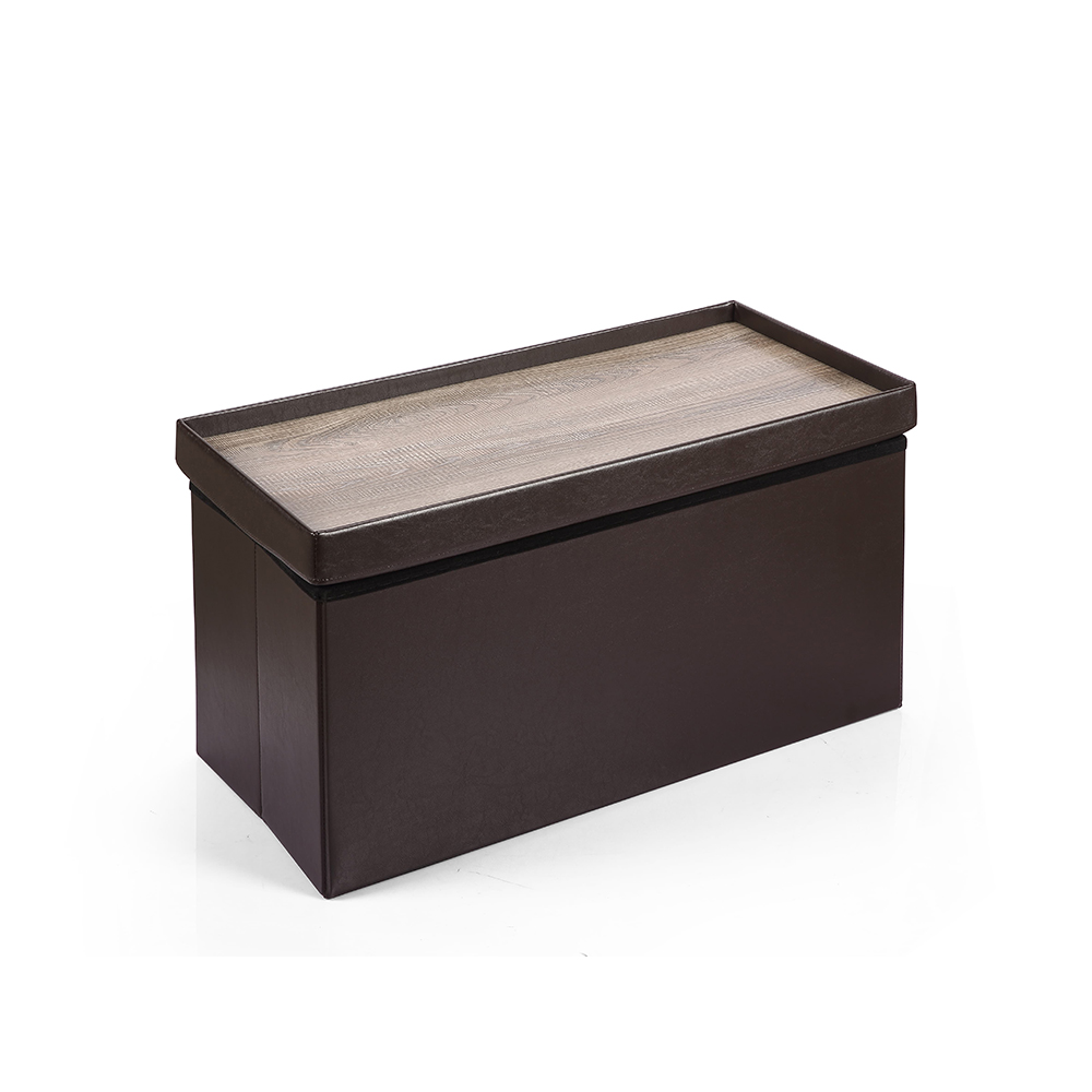 Hereford Range Foldable Faux-Leather Ottoman -Dark Brown
