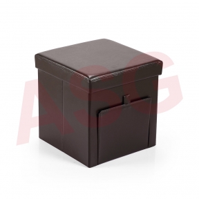 Hereford Range Foldable Cube Faux Leather Ottoman with Pocket-Dark Brown