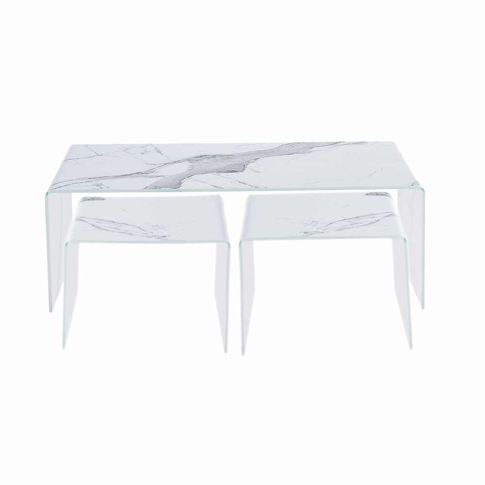 Marble Effect Tempered Glass Nest of Tables
