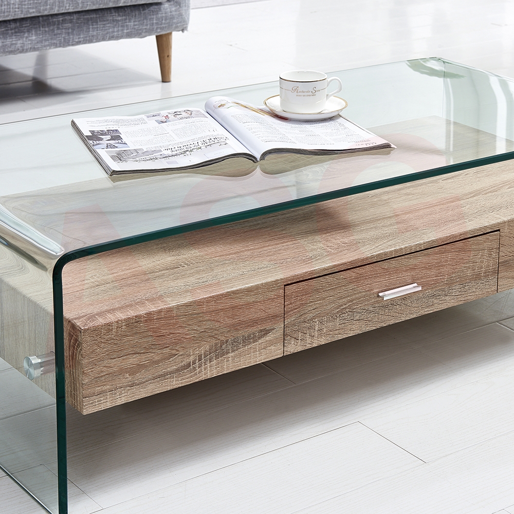 Tempered Glass Console Table/Desk with Wooden Drawer