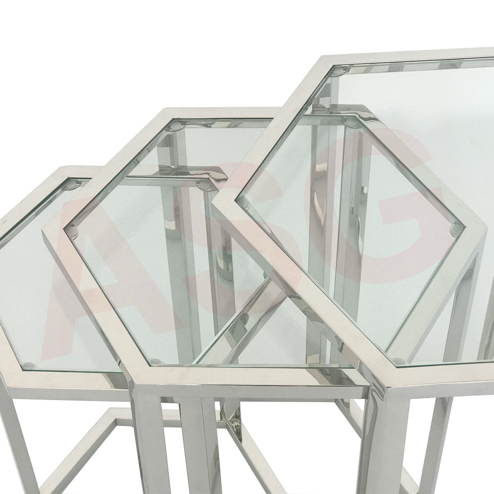 Eclipse Range Silver Hexagon Nest of Tables (3/S)