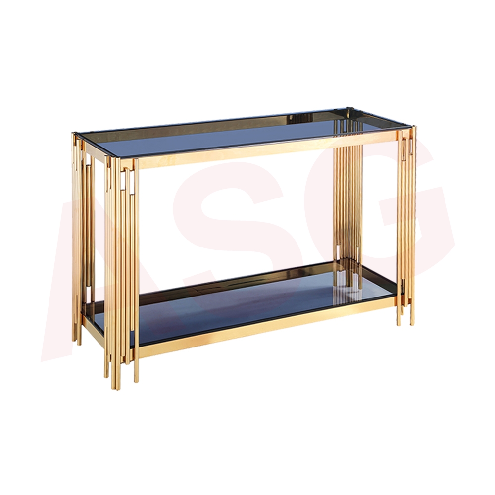 Eclipse Range Console Table Gold black glass